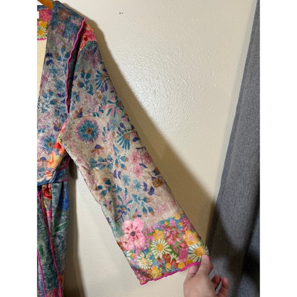 Natural Life Women Robe Med Floral Patchwork Fleece Boho Loungewear Relaxation - Picture 5 of 10